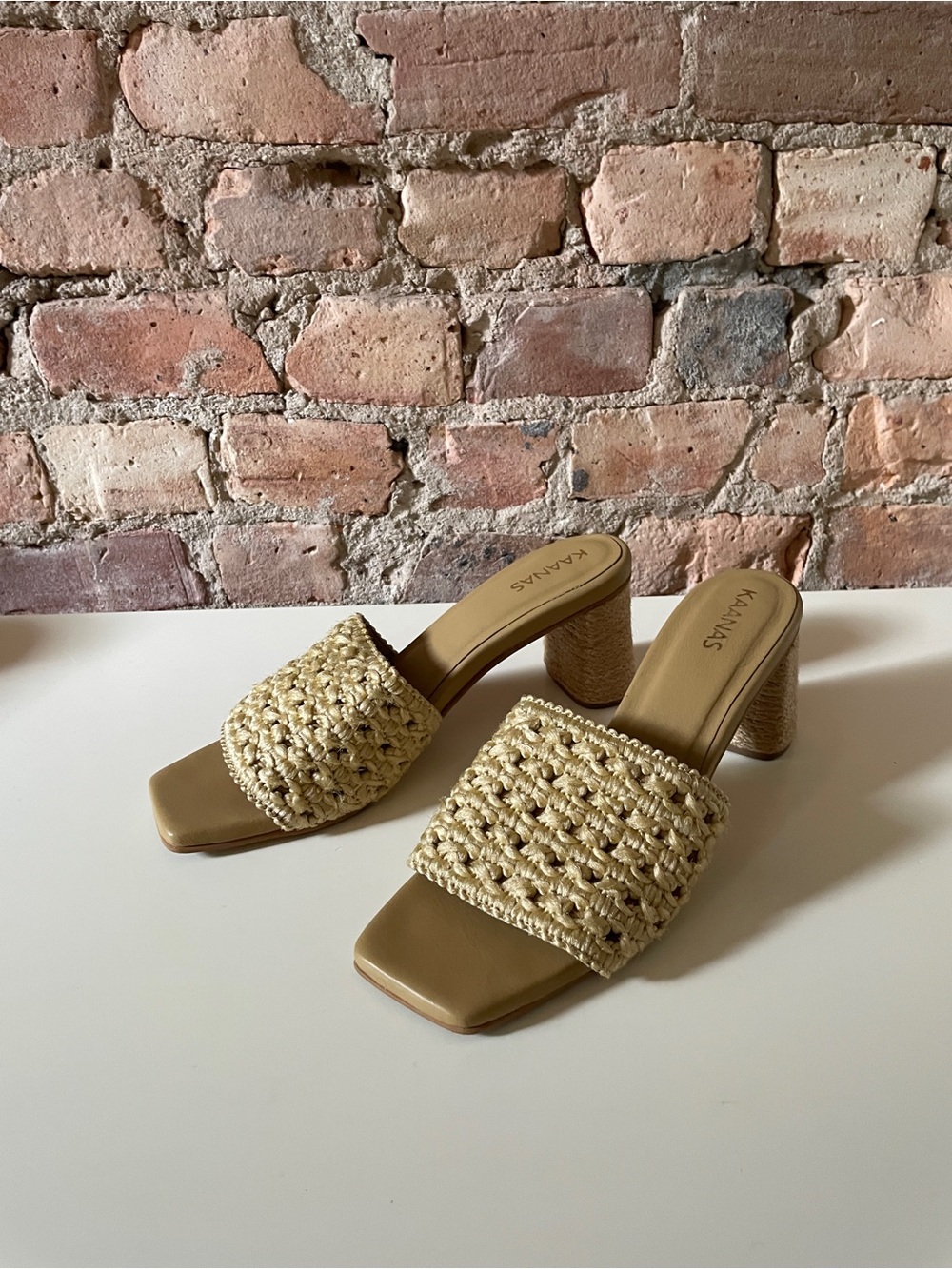 Kaanas Beige Palma Boho Woven Slide Heel Sandals size 8